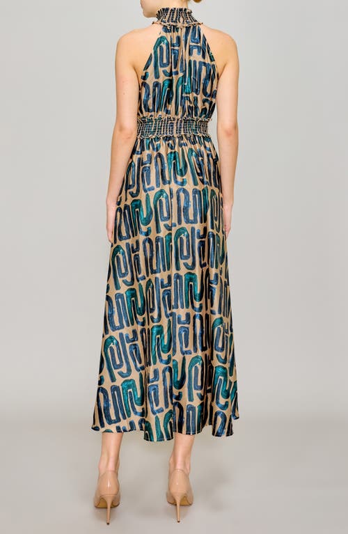 Melloday Mock Neck Maxi Dress In Navy Taupe