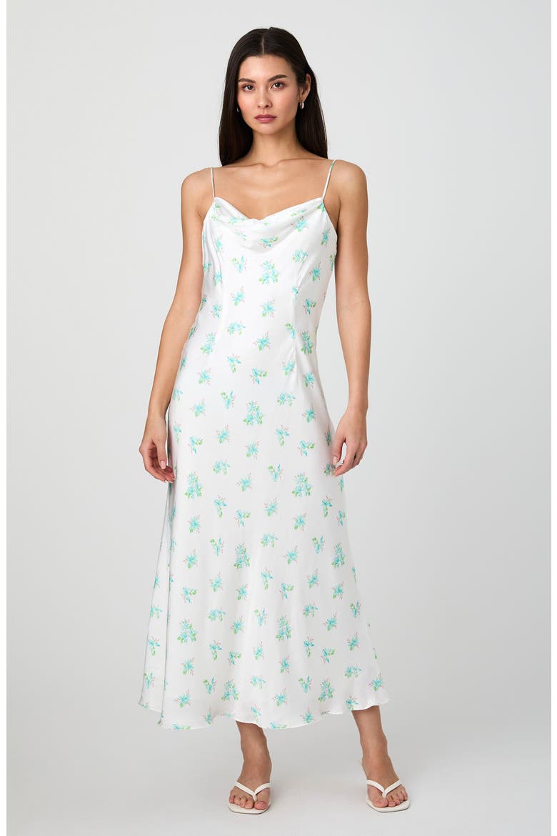 Anna Fleur Cowl Neck Satin Maxi Slipdress, Alternate, color, SUM WHT PAST TURQ MU