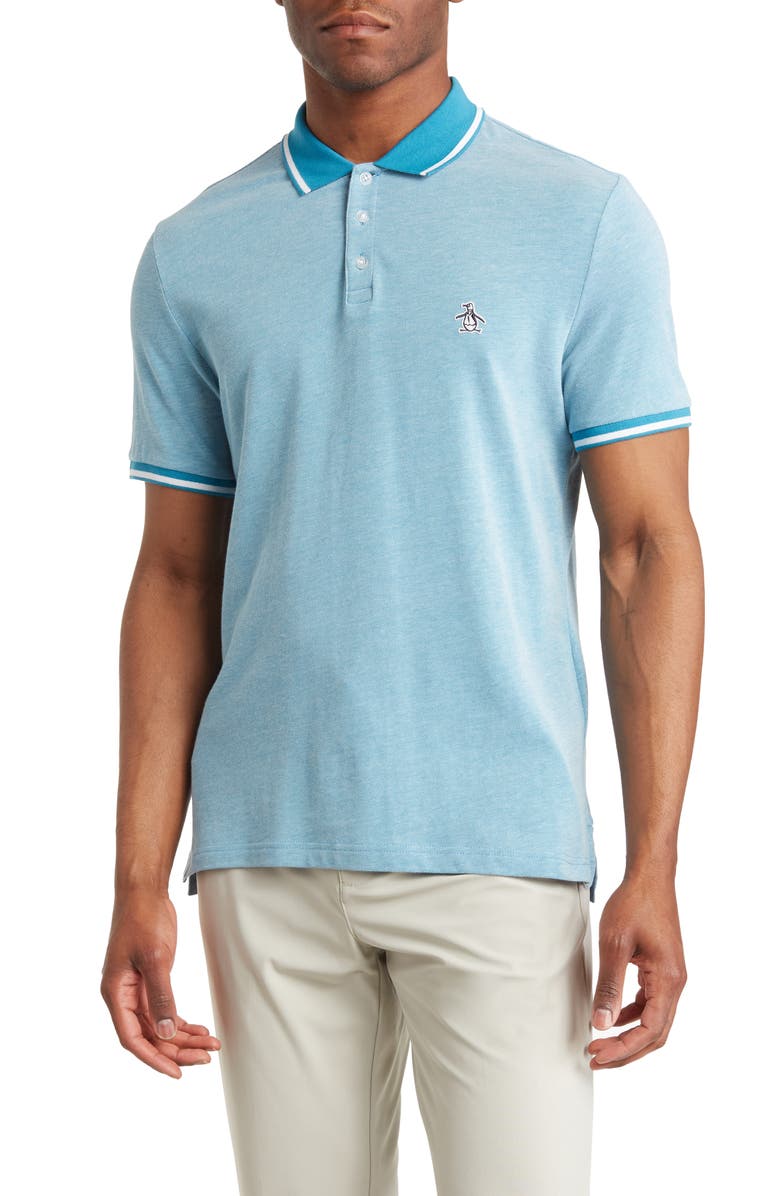 Original Penguin Birdseye Tipped Cotton Piqué Polo, Main, color, Mosaic Blue