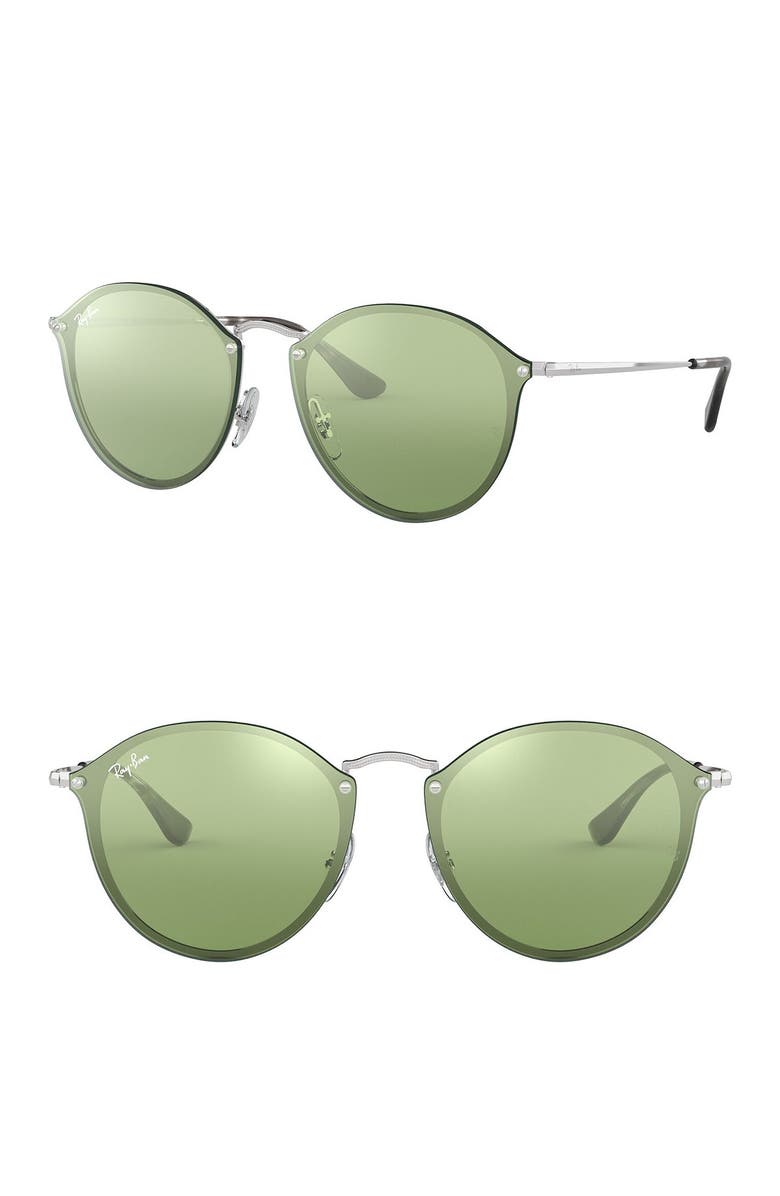 Ray-Ban 59mm Blaze Round Mirrored Sunglasses, Main, color, Green Mir