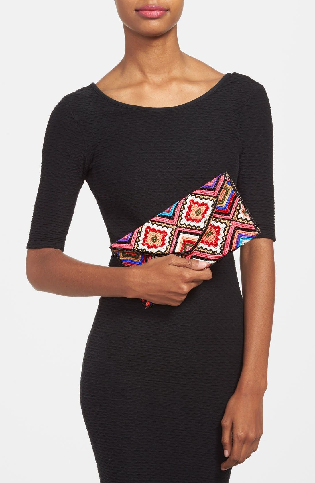 Beaded Envelope Clutch, Alternate, color, PINK MULTI