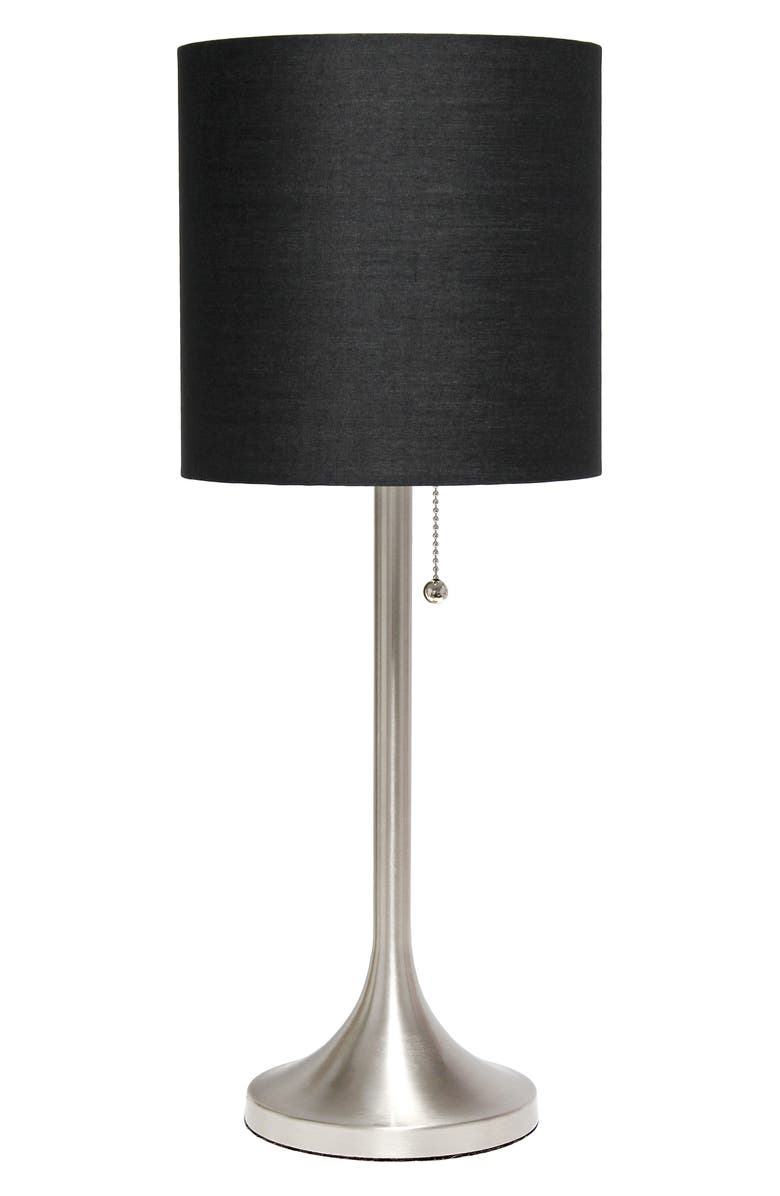 LALIA HOME Brushed Nickel Tapered Table Lamp with Black Fabric Drum Shade, Main, color,