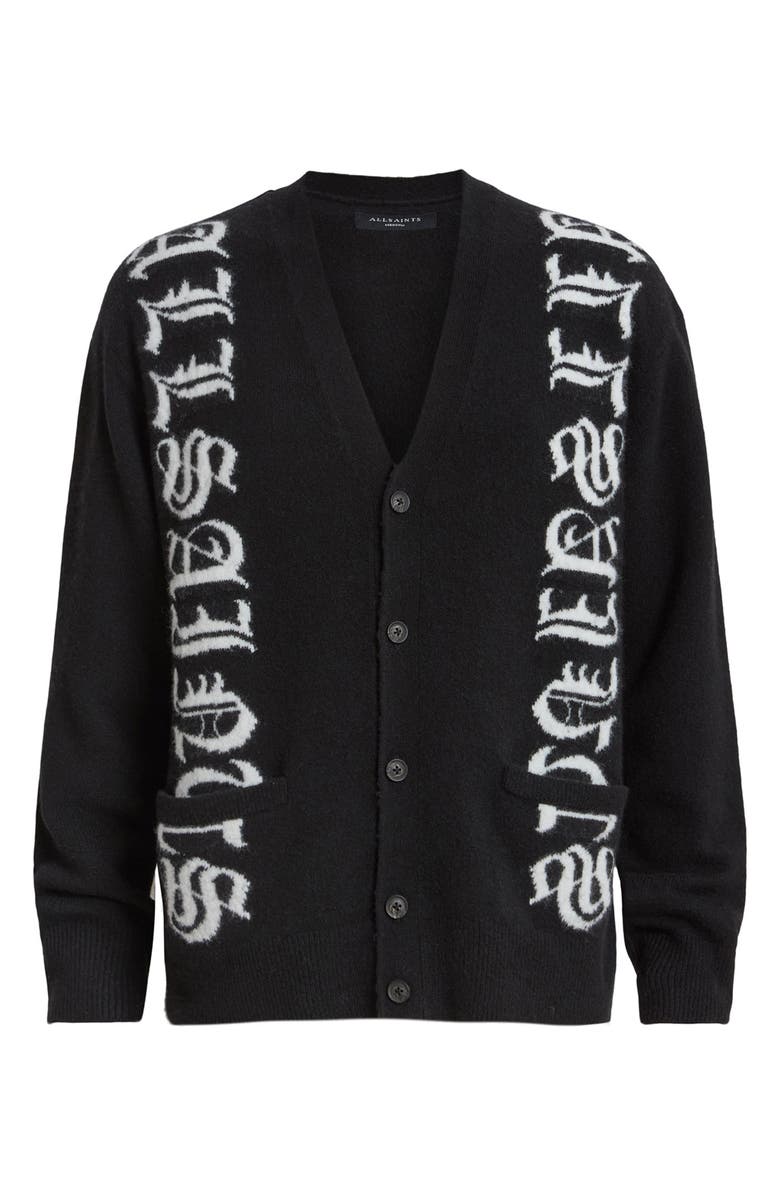 AllSaints Scripture Wool Blend Cardigan, Alternate, color, 