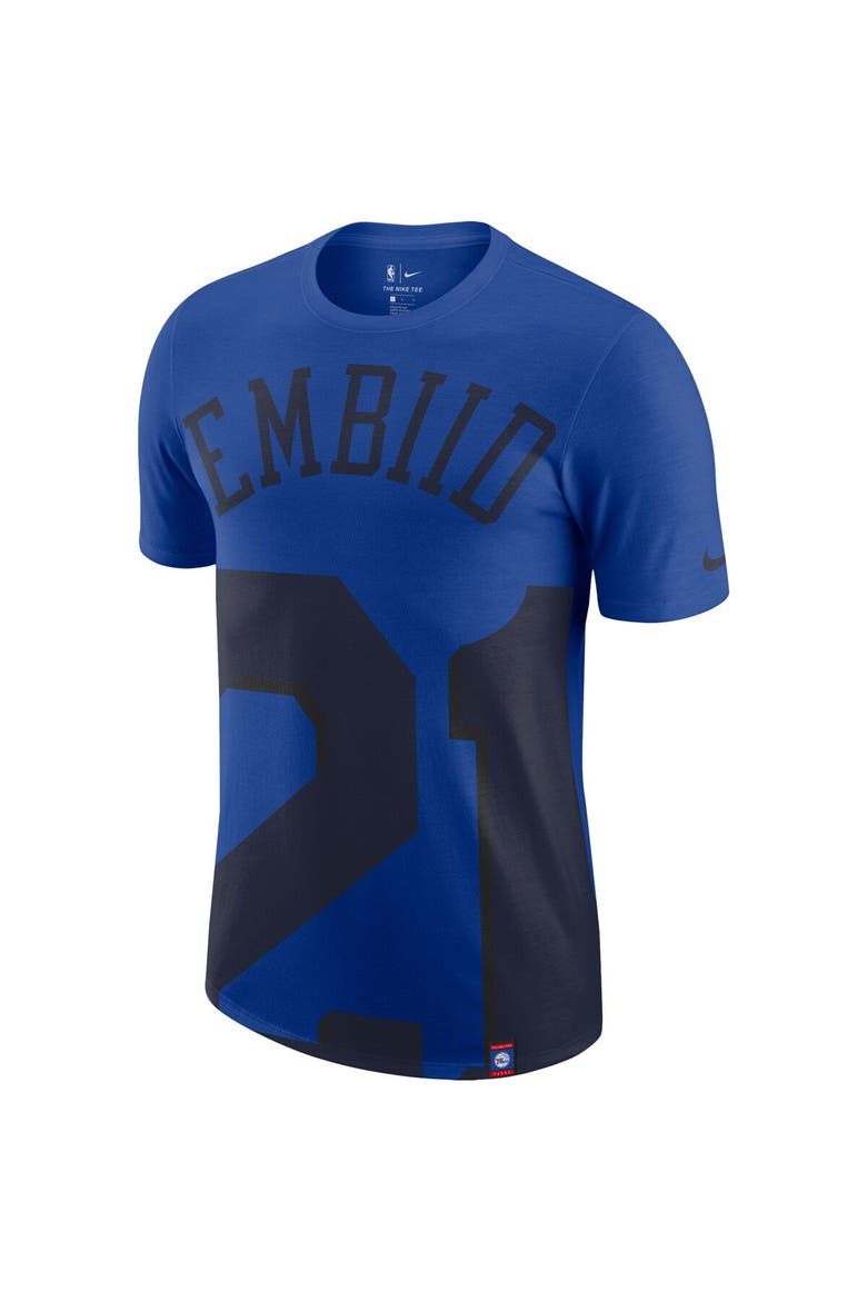 Men's Nike Joel Embiid Royal Philadelphia 76ers Oversized Name & Number T-Shirt, Alternate, color, Royal