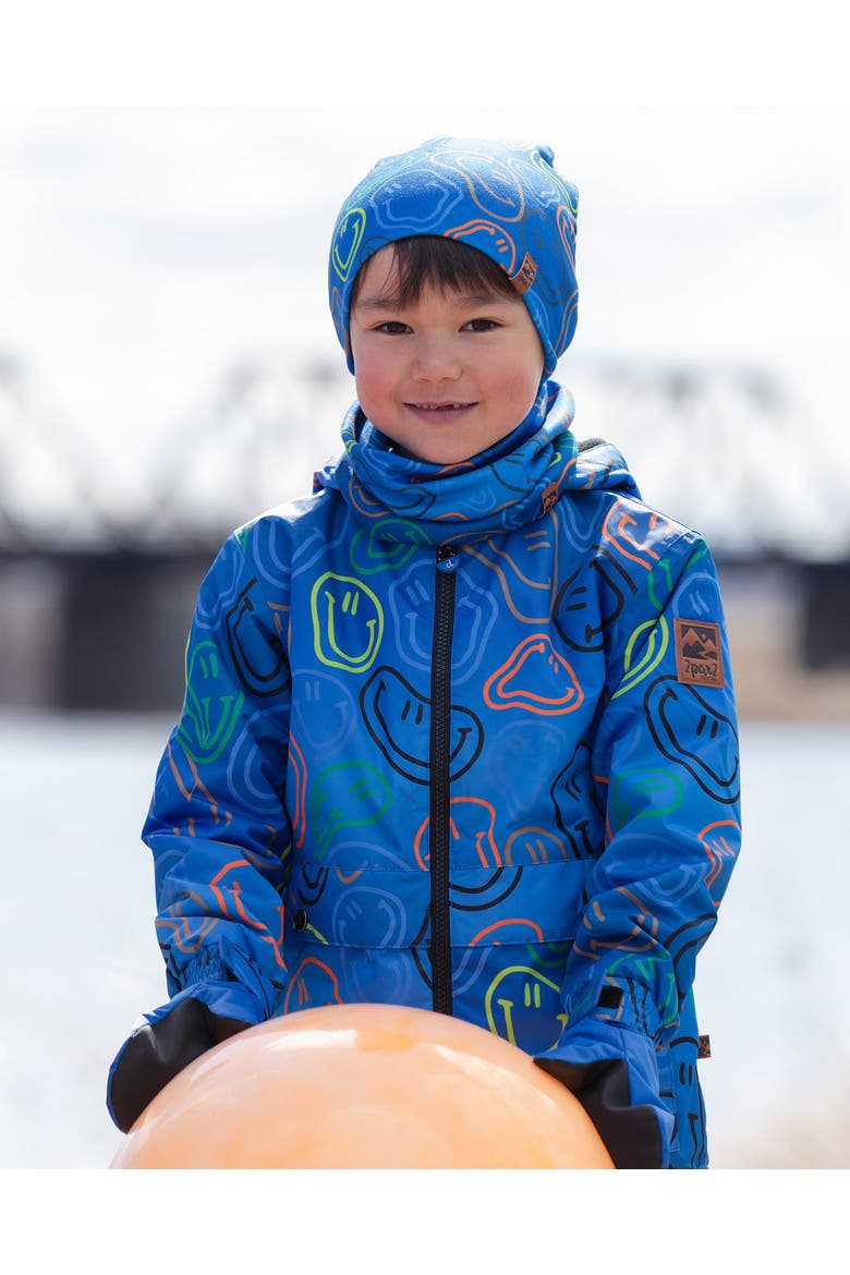 Stretch Jersey Printed Smileys Beanie, Alternate, color, Blue Printed Smileys
