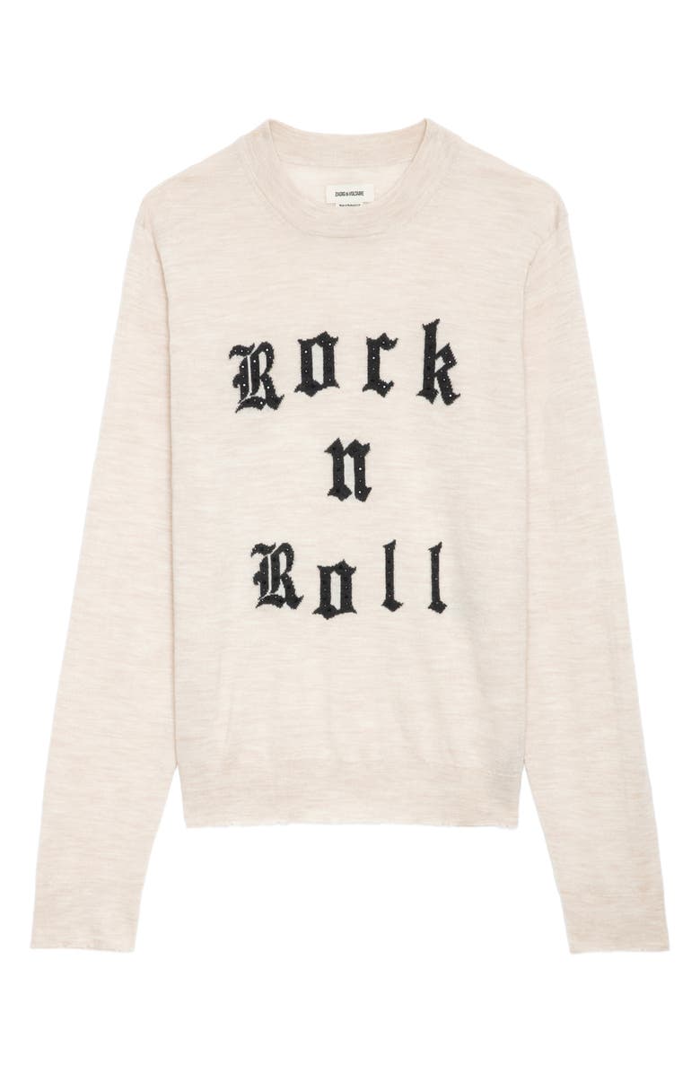 Zadig & Voltaire Ivy We Rock & Roll Embellished Wool Graphic Crewneck Sweater, Alternate, color, 