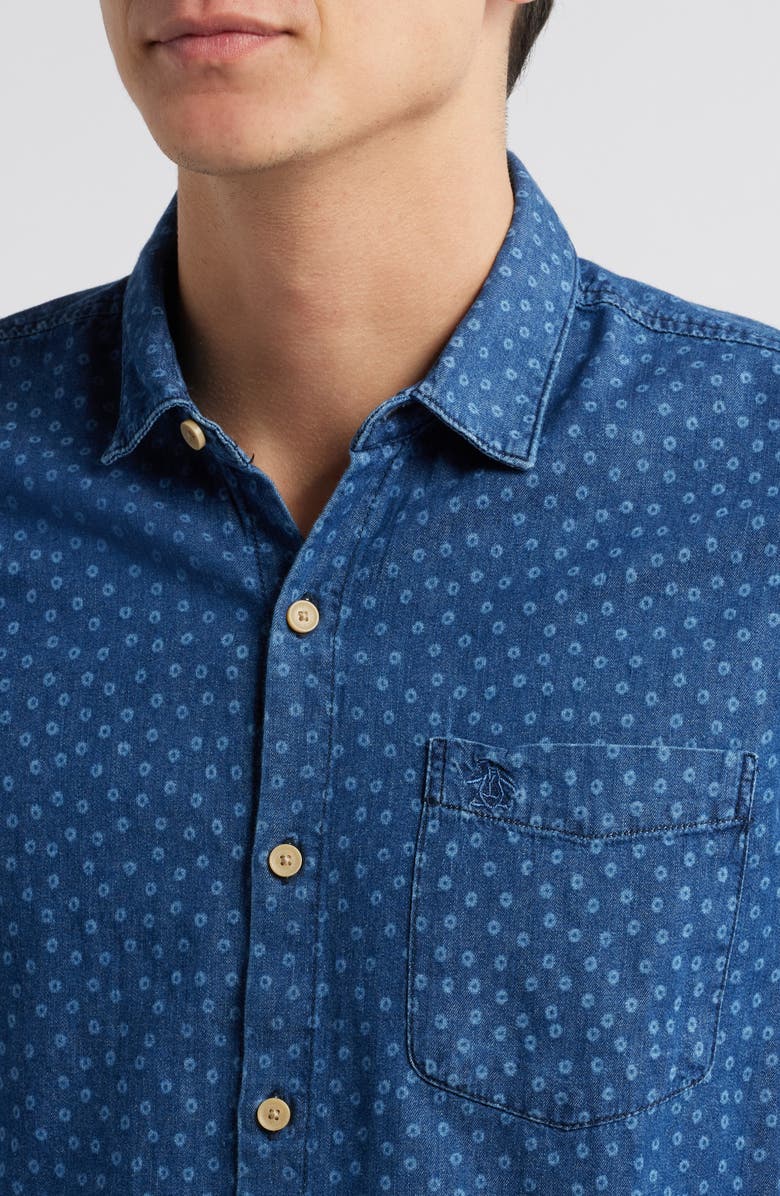 Original Penguin Slim Fit Ditsy Dot Cotton Denim Button-Up Shirt, Alternate, color, 