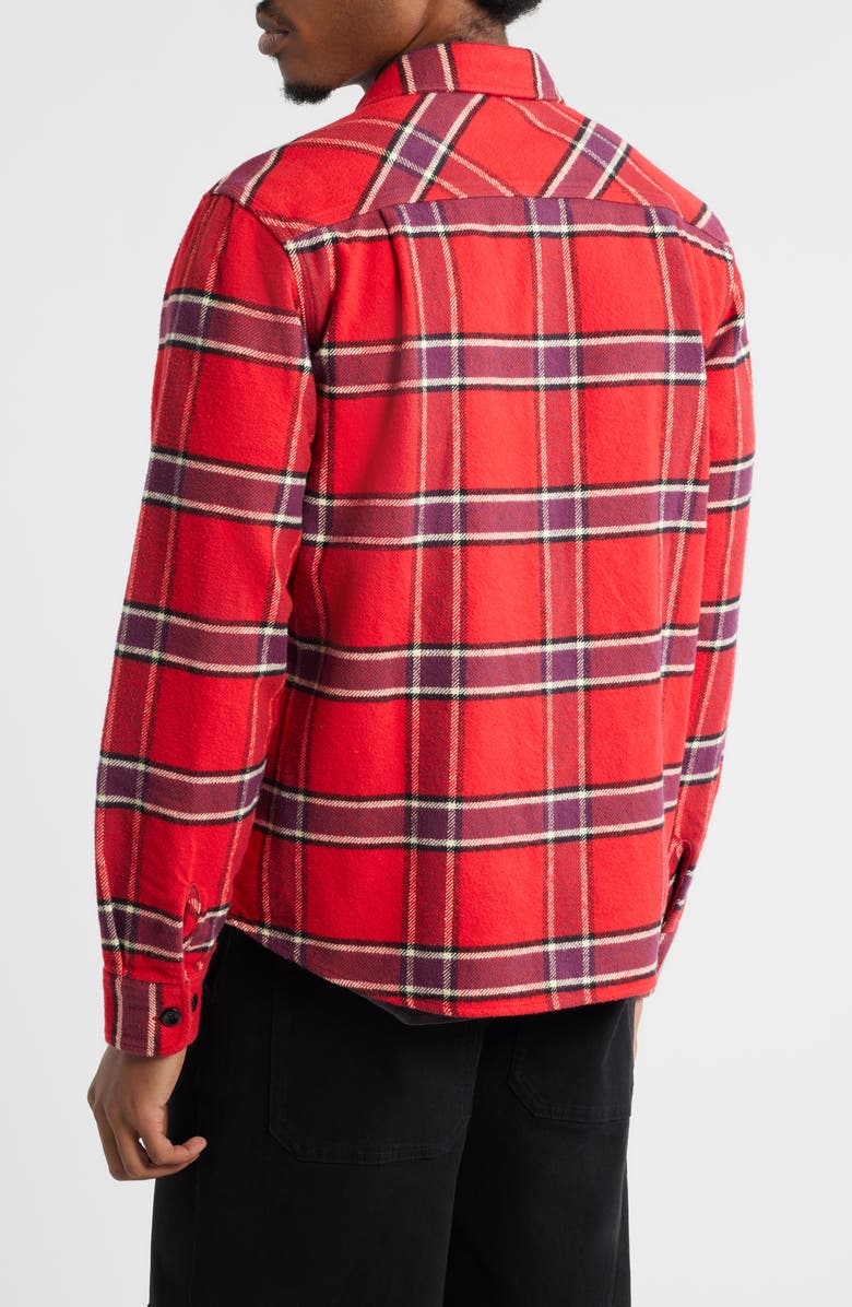 Brixton Bowery Standard Fit Plaid Heavyweight Cotton Flannel Button-Up Shirt, Alternate, color, Adrenaline Rush