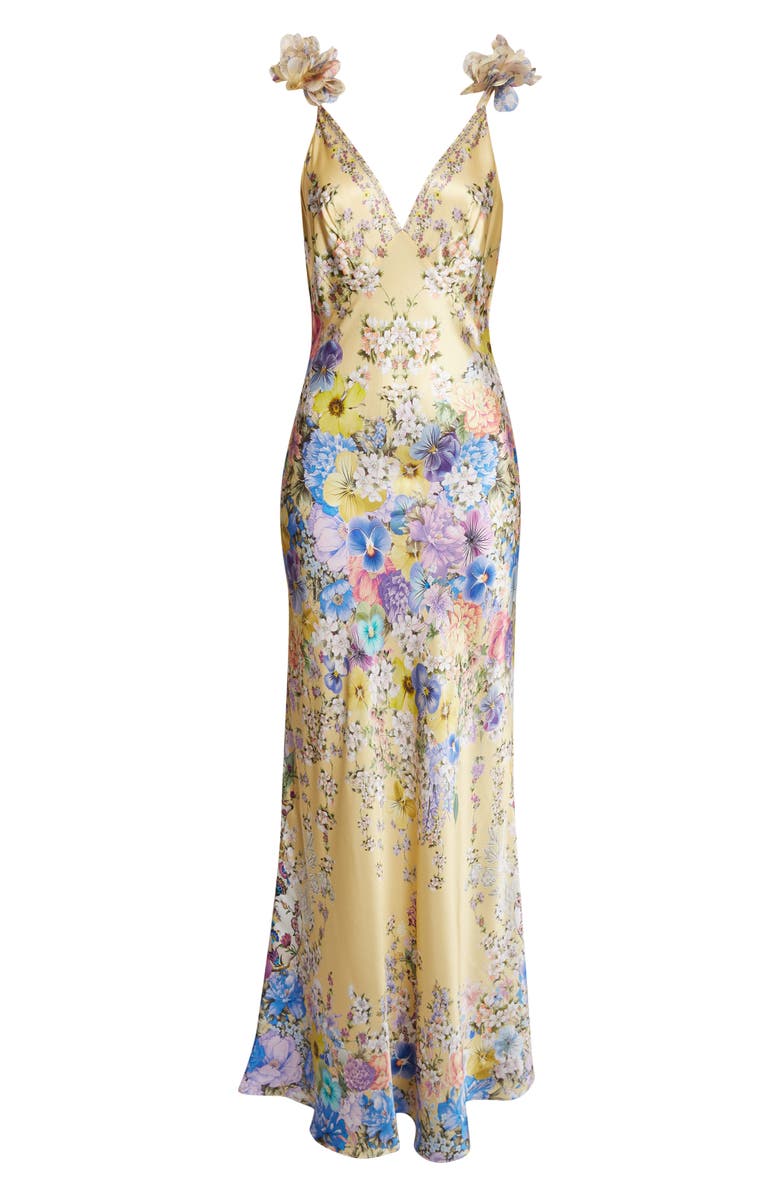 Camilla Darling Buds Bias Cut Silk Satin Maxi Slipdress, Main, color, Darling Buds