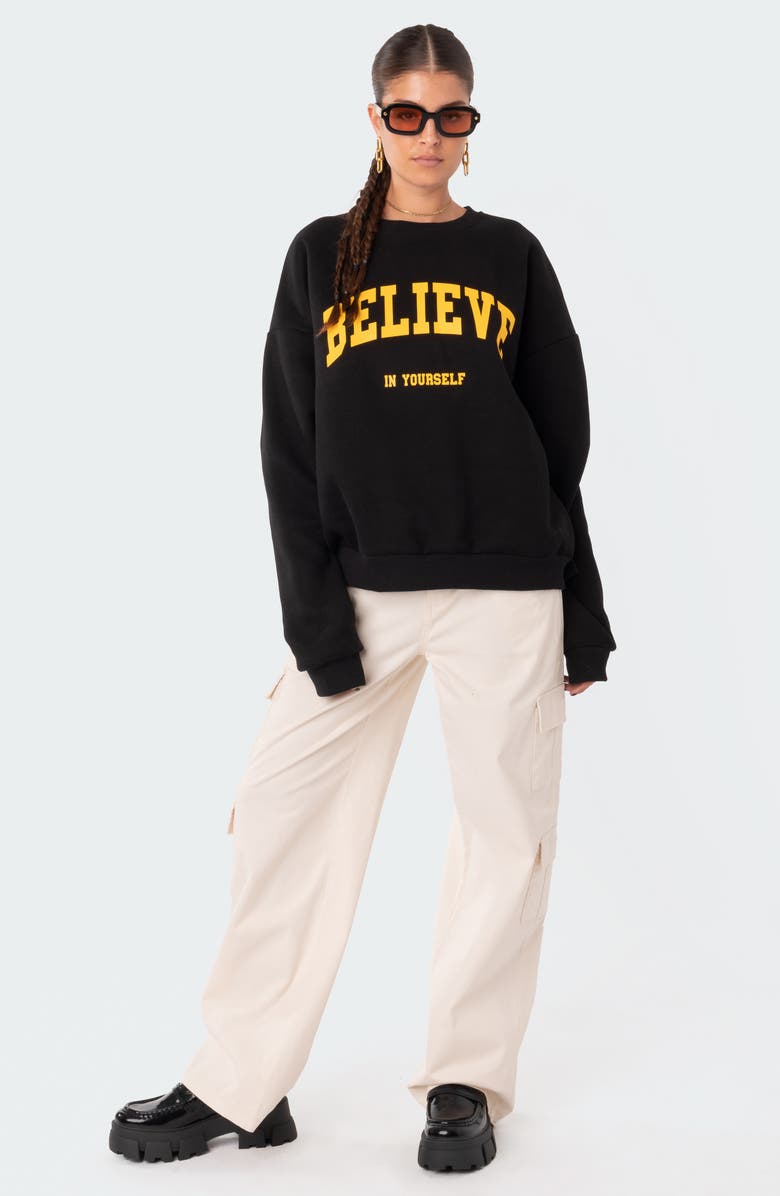 EDIKTED Believe Graphic Cotton Blend Sweatshirt, Alternate, color,