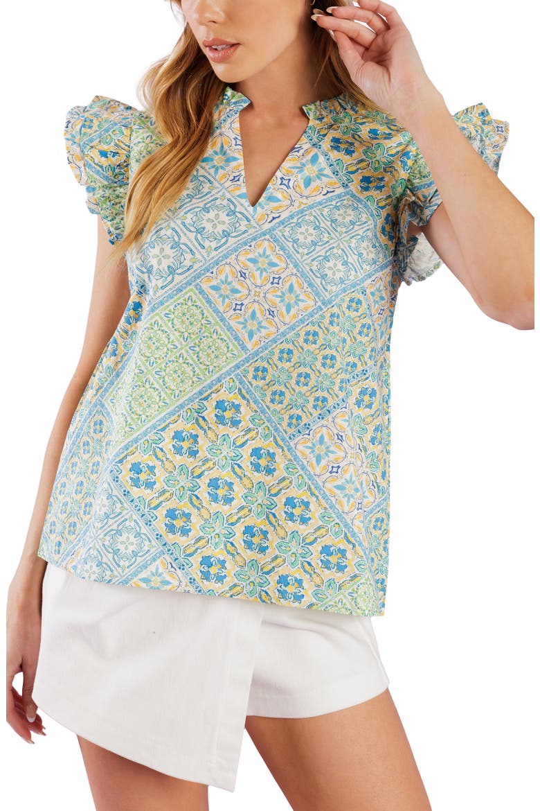 Flutter Sleeve Woven Top, Main, color, IVORY BLUE