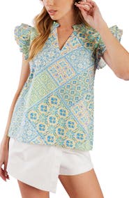 FLYING TOMATO Flutter Sleeve Woven Top