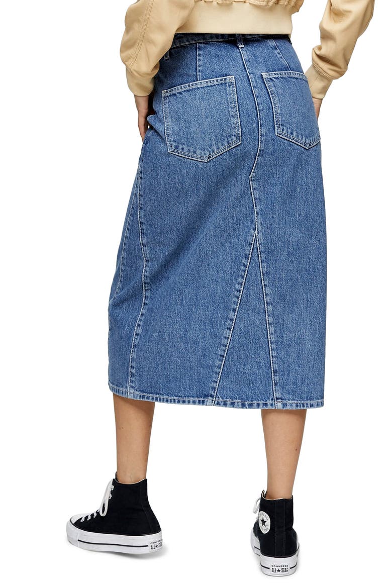 A-Line Denim Skirt, Alternate, color, MID DENIM