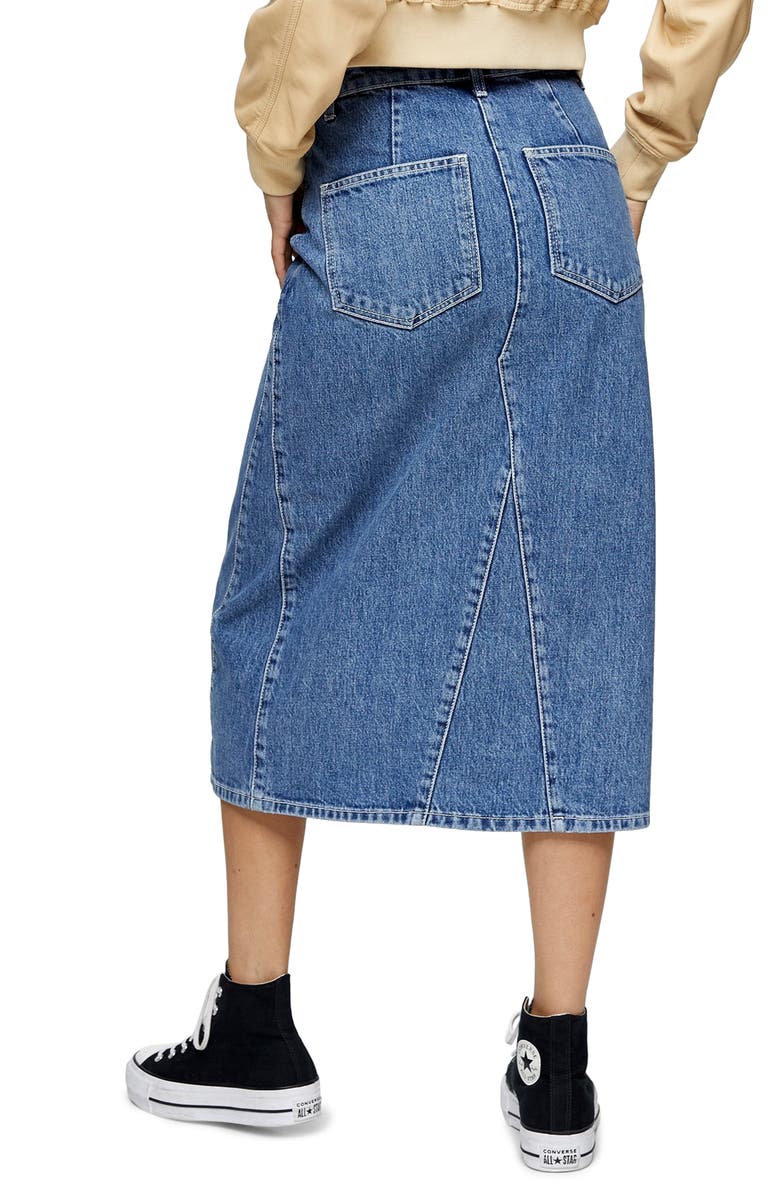 Topshop A-Line Denim Skirt, Alternate, color, 