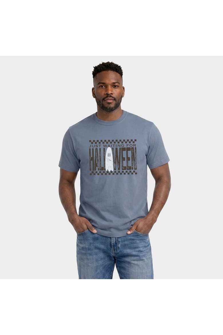 Just Waiting For Halloween Checkered Garment Dyed T-Shirt, Alternate, color, Blue Jean