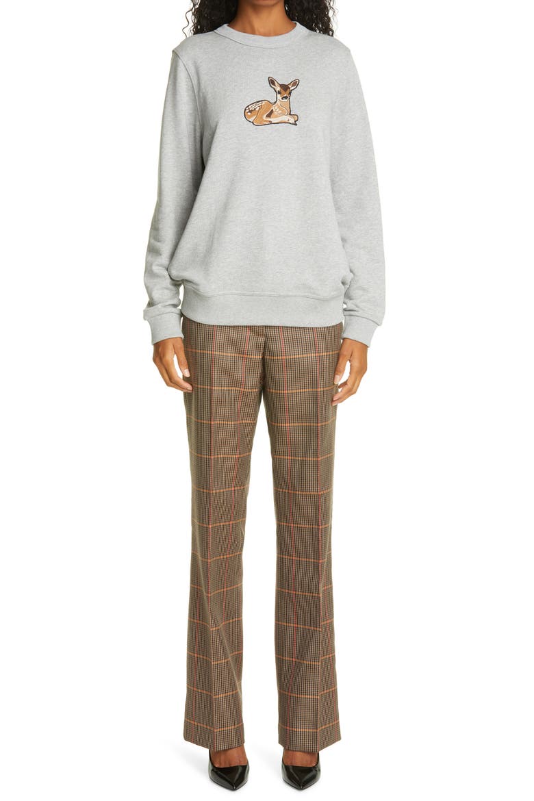 Deer Appliqué Stretch Cotton Sweatshirt, Alternate, color, PALE GREY MELANGE