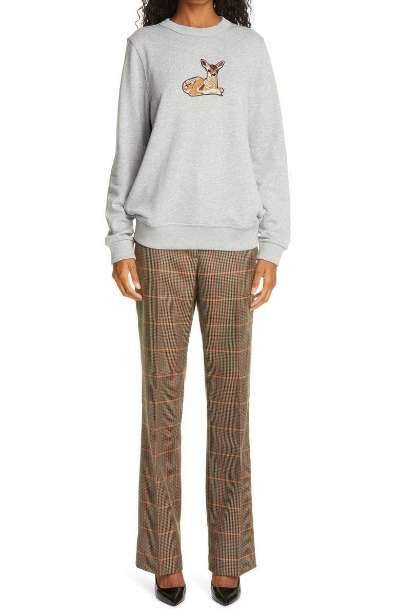 Burberry Deer Appliqué Stretch Cotton Sweatshirt, Alternate, color, 