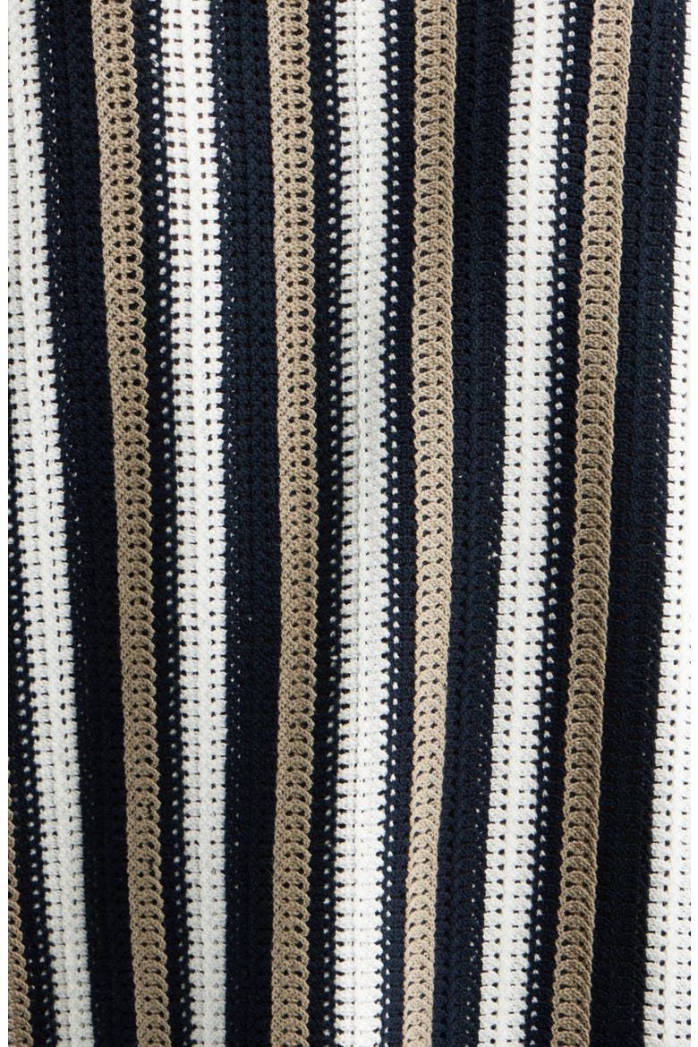 Porto Stripe Crochet Knit Polo, Alternate, color, ECRU / BLACK