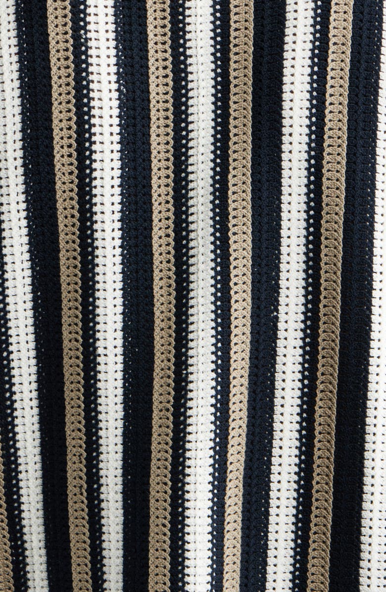 Wax London Porto Stripe Crochet Knit Polo, Alternate, color, Ecru / Black