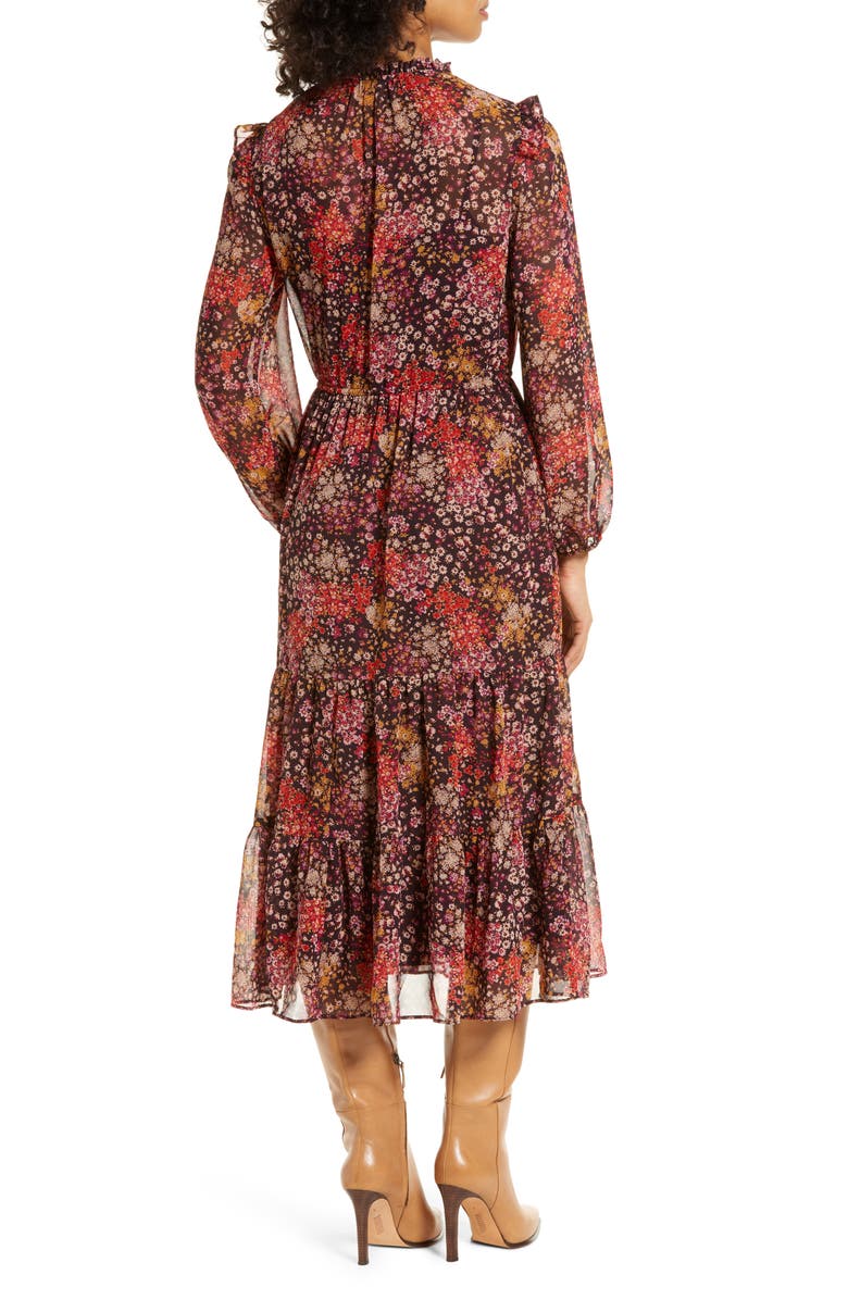 Julia Jordan Floral Print Long Sleeve Tiered Midi Dress, Alternate, color,