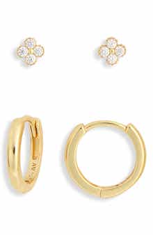 Clover Stud & Hoop Earrings Set