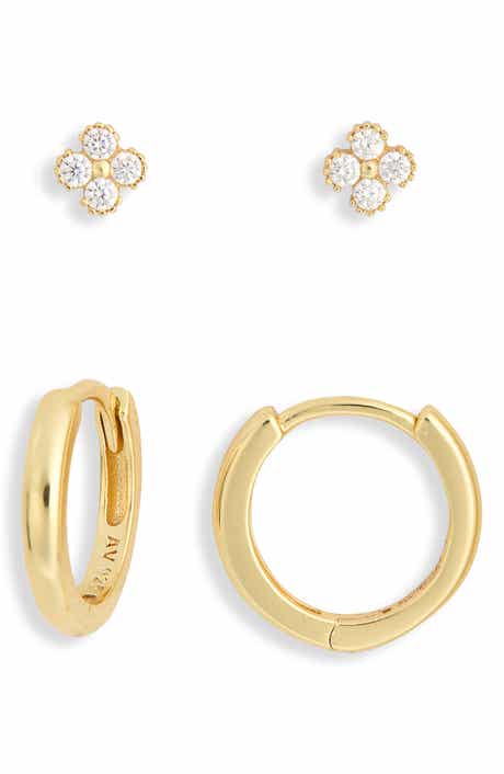 Clover Stud & Hoop Earrings Set