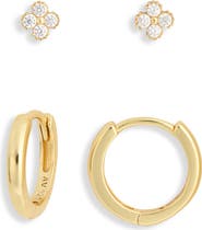 ARGENTO VIVO Clover Stud & Hoop Earrings Set