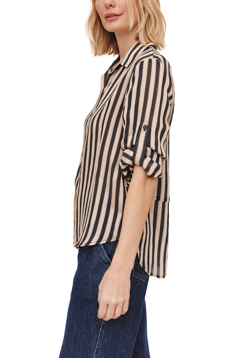 Split Back Striped Button Shirt, Alternate, color, BLACK/ ECRU STRIPE