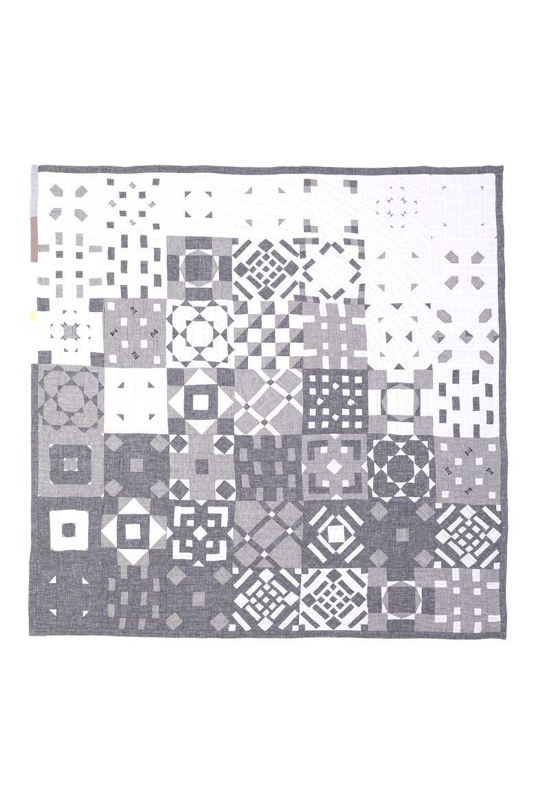 Tile Linen & Cotton Patchwork Quilt, Main, color, GRAY