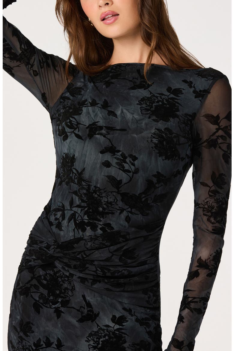 Syriah Floral Mesh Midi Dress, Alternate, color, BLACK BLUE FLORAL