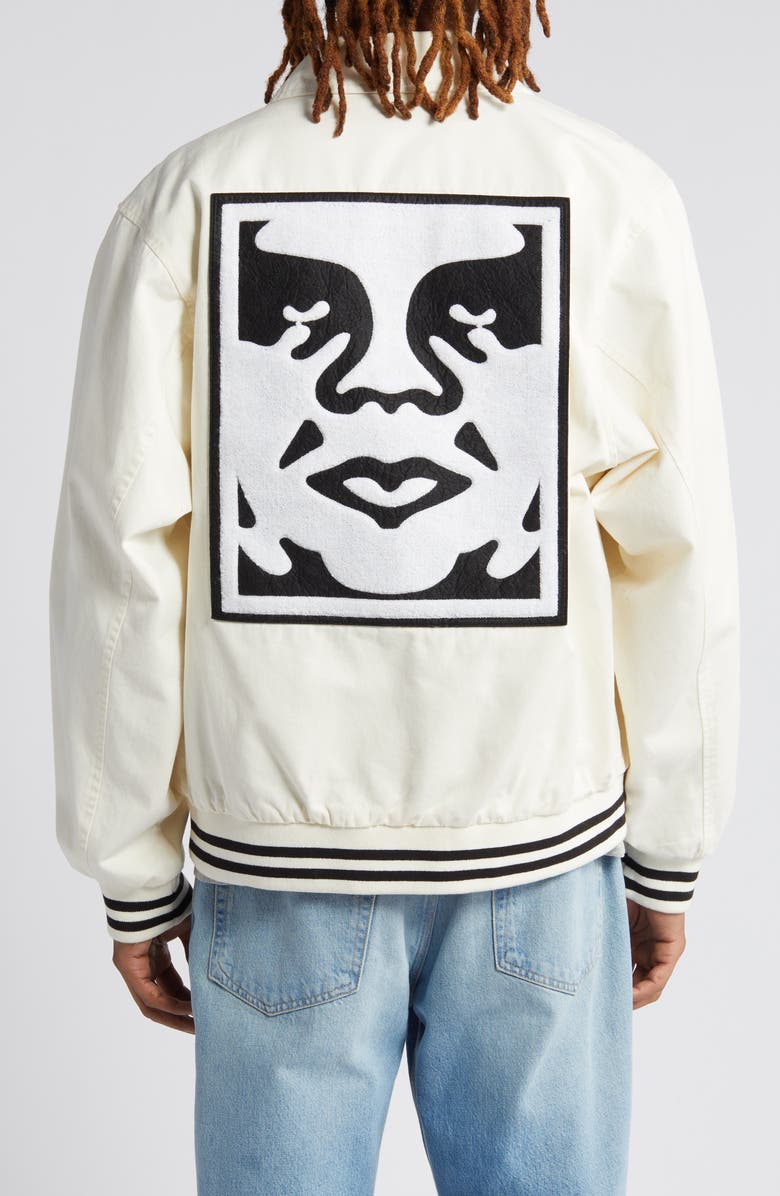 Obey Icon Face Varsity Jacket, Alternate, color, 