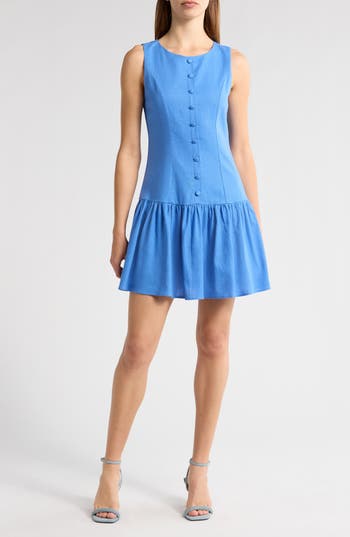 Wayf Martini Linen Blend Minidress In Blue