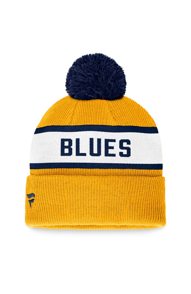FANATICS Men's Fanatics Branded Gold St. Louis Blues Fundamental Wordmark Cuffed Knit Hat with Pom, Alternate, color, Gold