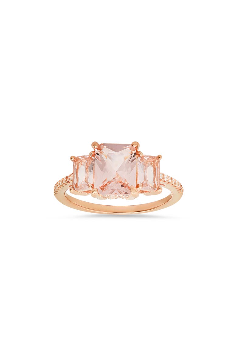 Sterling Silver 3-Stone CZ Emerald Cut Ring, Main, color, ROSE GOLD