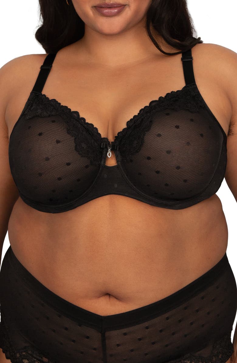 Curvy Couture Sheer Whisper Full Coverage Unlined Underwire Bra, Alternate, color, Onyx