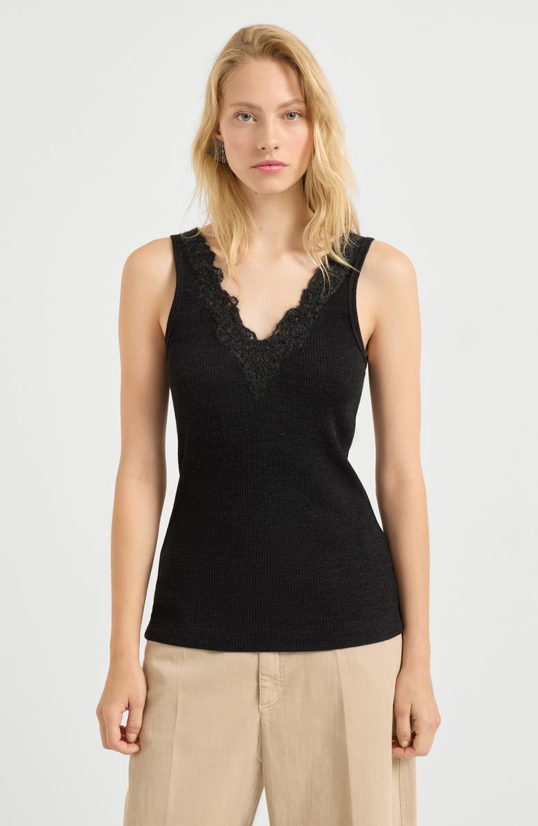Brunello Cucinelli Ribbed jersey top, Alternate, color, Anthracite