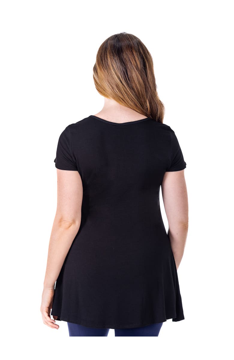 24seven Comfort Apparel Short Sleeve Loose Fit Tunic Top with V-Neck, Alternate, color, Black