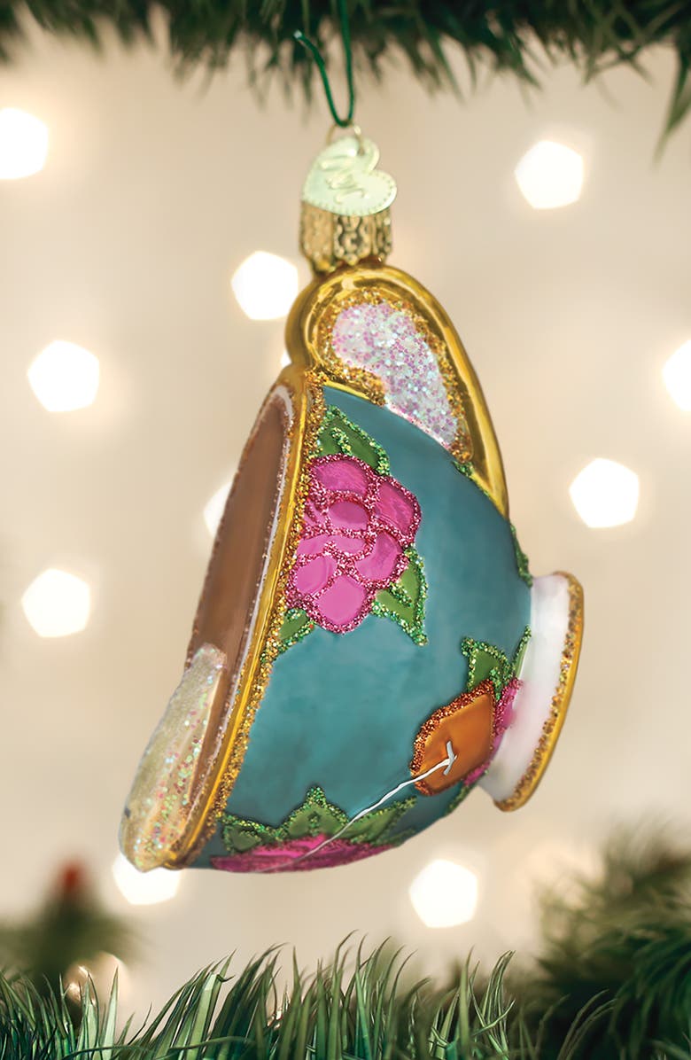 Old World Christmas Cup of Tea Glass Ornament, Alternate, color, Blue/Pink/Gold