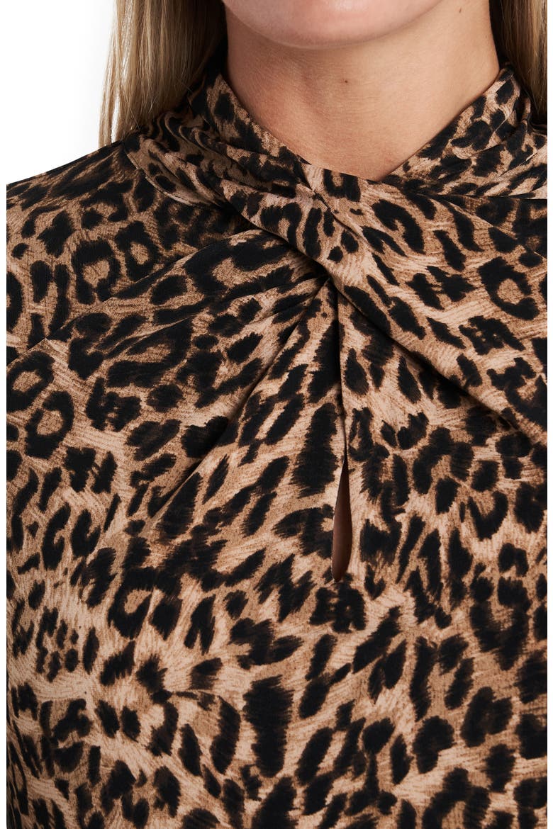 Leopard Print Twist Neck Top, Alternate, color, RICH BLACK