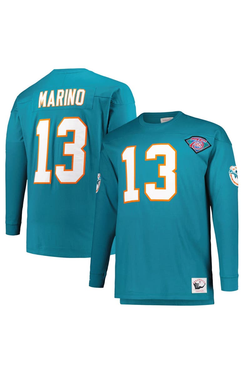 Mitchell & Ness Men's Mitchell & Ness Dan Marino Aqua Miami Dolphins Big & Tall Cut & Sew Player Name & Number Long Sleeve T-Shirt, Main, color, Aqua