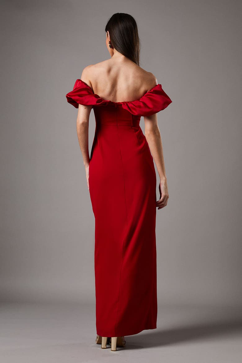 Volume Sleeve Corset Column Maxi Dress, Alternate, color, Red