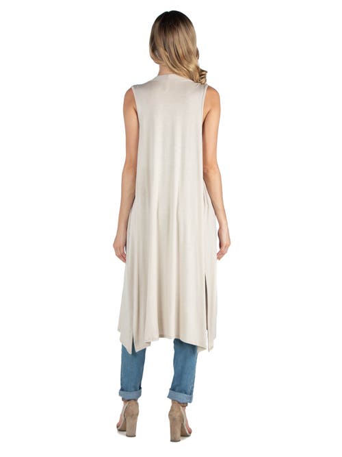 24seven Comfort Apparel Maternity Sleeveless Long Cardigan With Side Slit In White