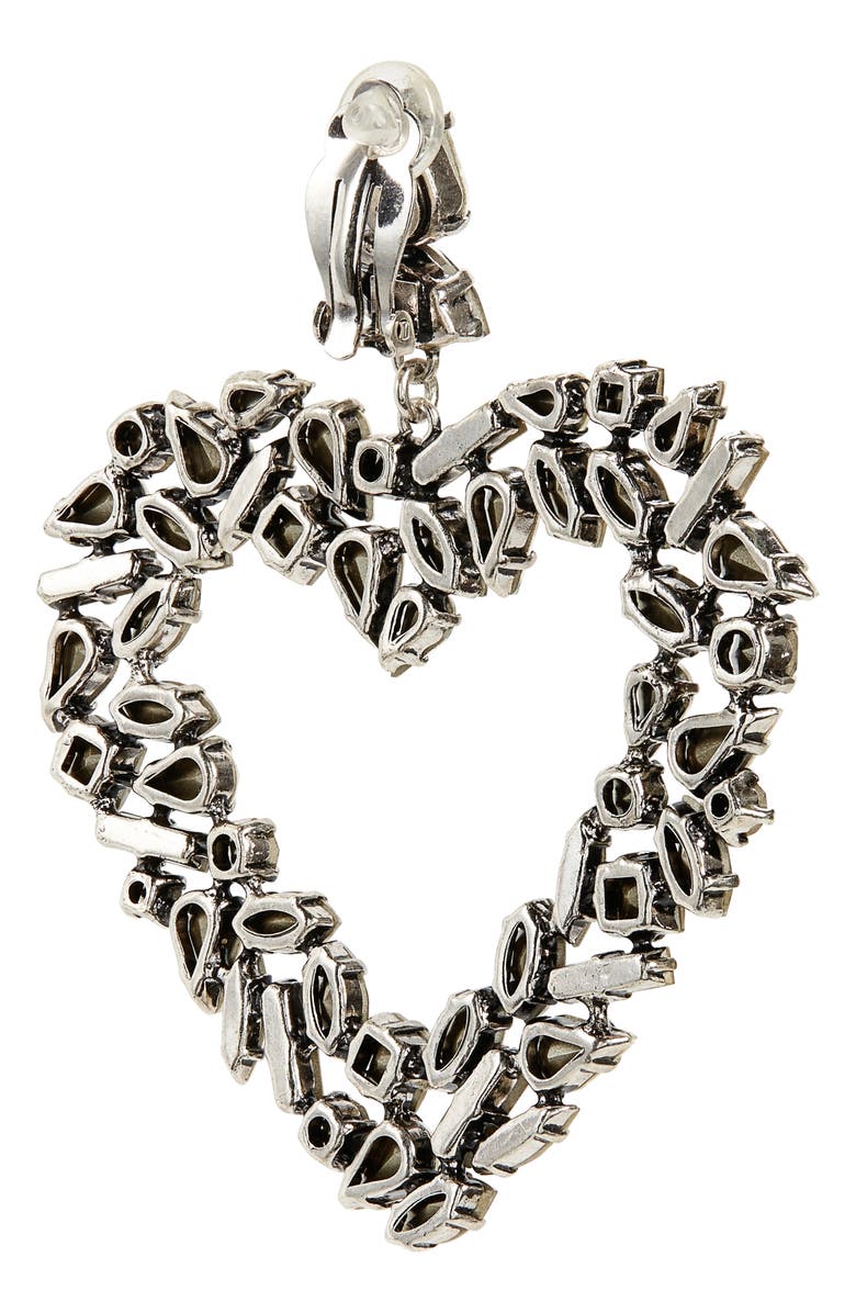 Saint Laurent Rhinestone Oversize Heart Clip-On Earrings, Alternate, color, 9314 Argent Oxyde/ Silver