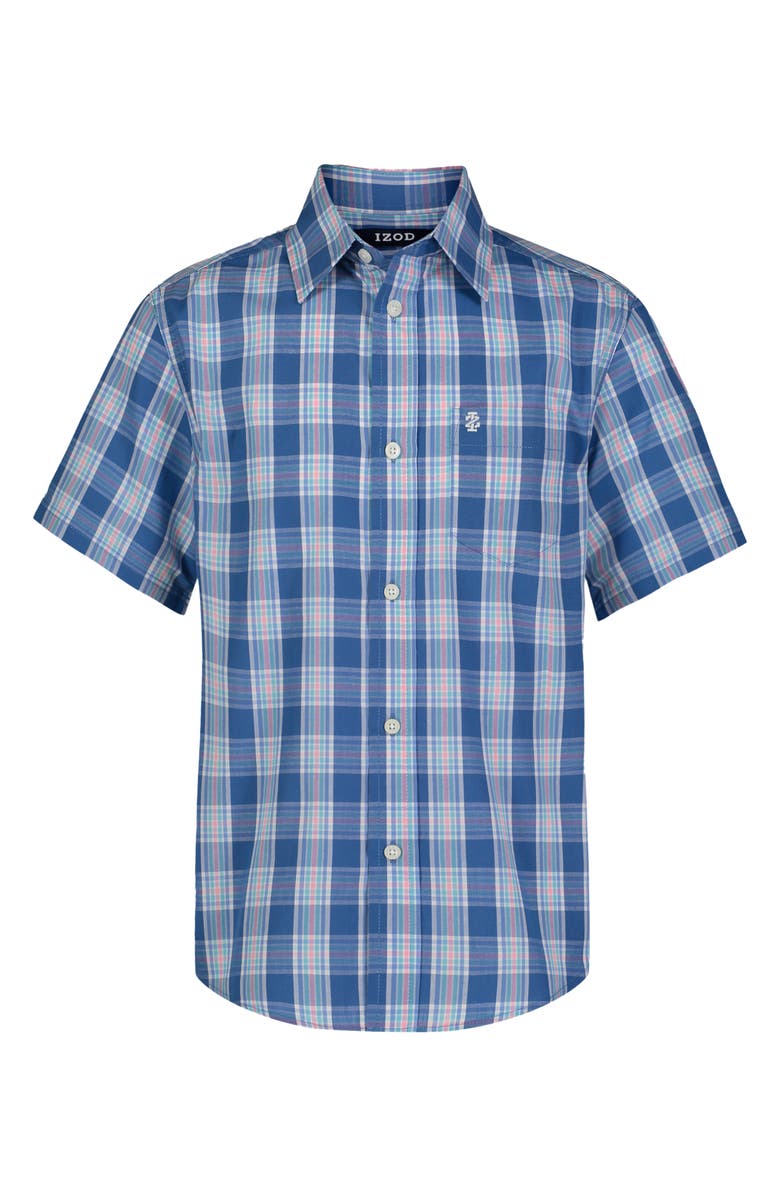IZOD Kids' Pier Plaid Short Sleeve Shirt, Main, color, Bright Cobalt