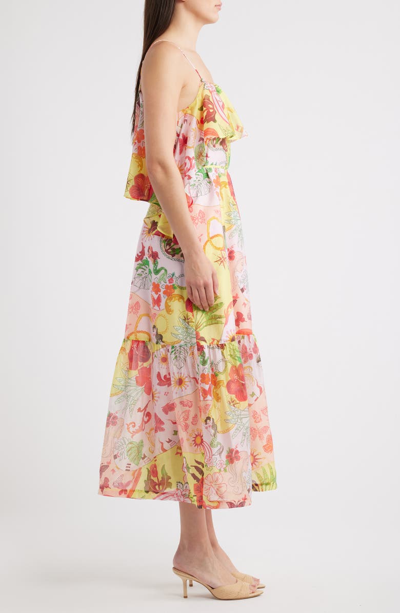 CIEBON Ellera Floral Print Midi Dress, Alternate, color, Tangerine Multi