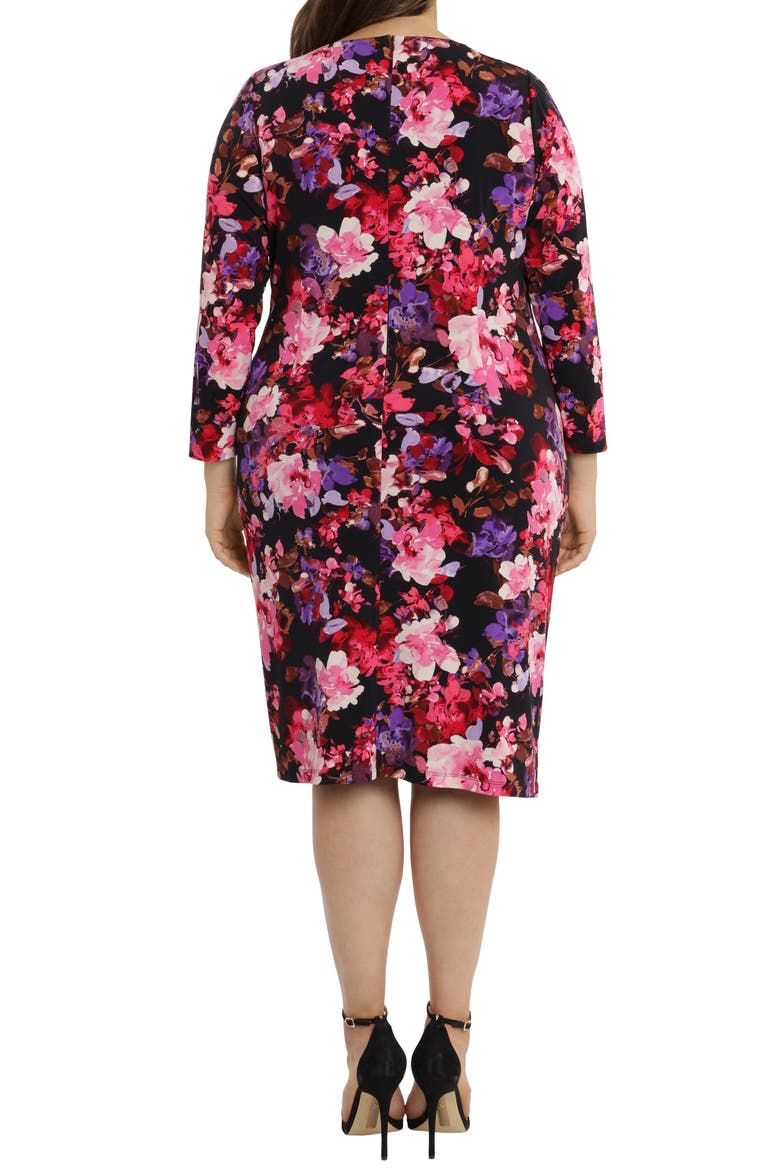 Floral Side Twist Long Sleeve Midi Dress, Alternate, color, NAVY/ ROSE