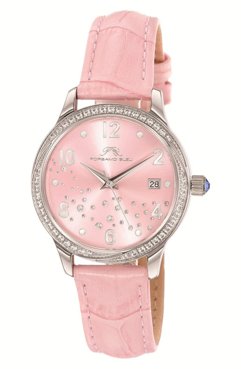 PORSAMO BLEU Women's Ruby Embossed Leather Strap Watch, 34mm, Main, color, 