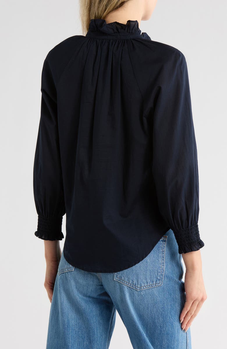 Veronica Beard Calisto Ruffle Collar Cotton Button-Up Shirt, Alternate, color, Navy