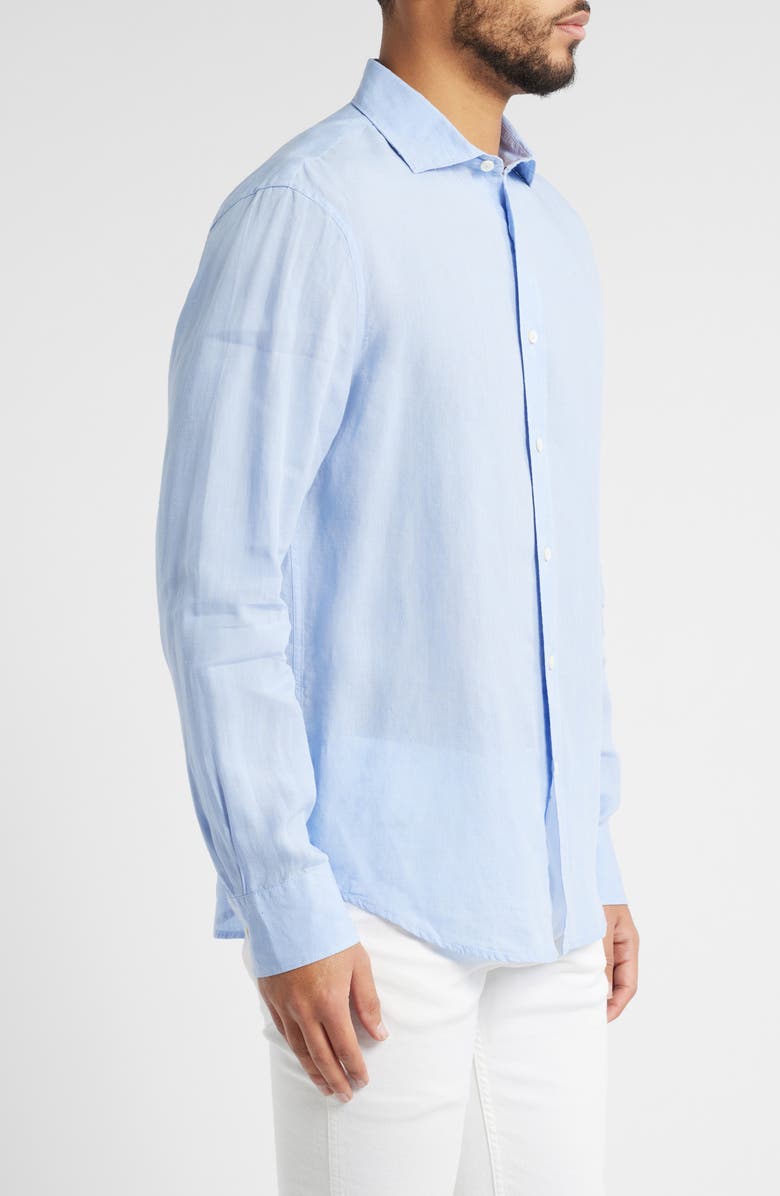 Bugatchi Axel Shaped Fit Linen Button-Up Shirt, Alternate, color, Sky