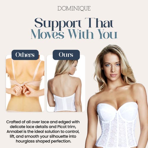 Dominique Intimates Annabel Strapless Lace Longline Bridal Bra With Detachable Garters In White